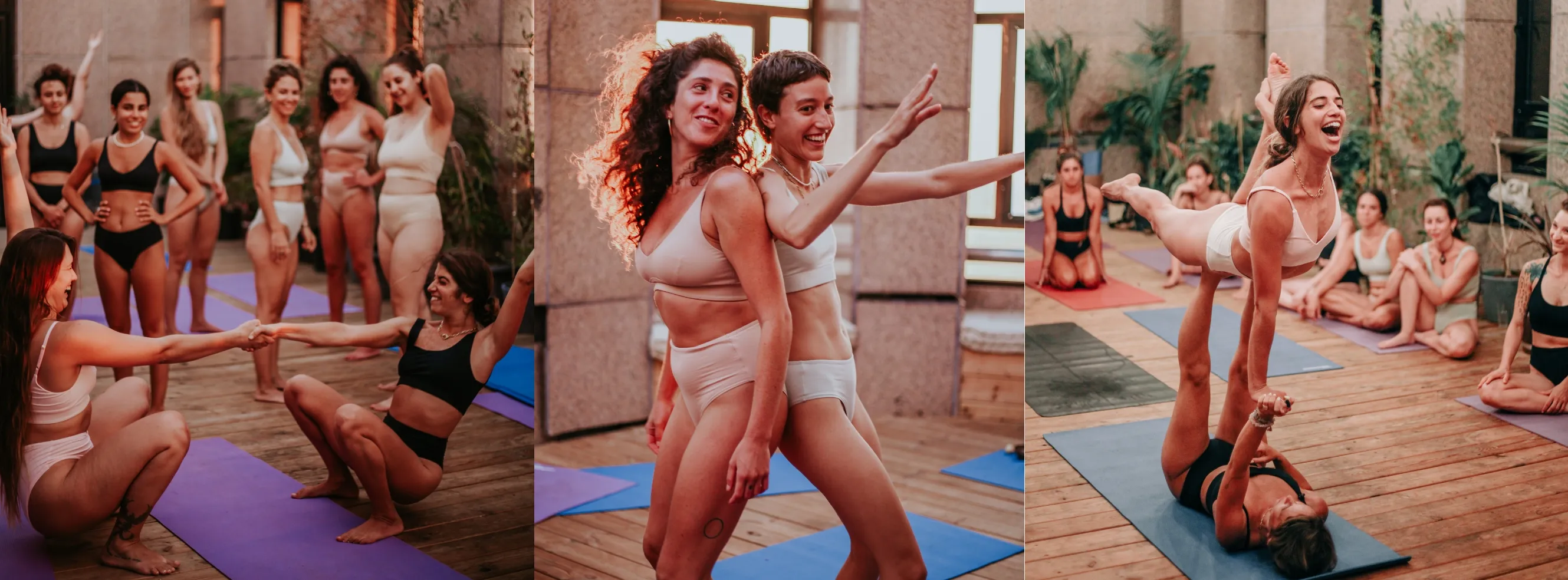 נשים בריטריט רוקדות וצוחקות יחד